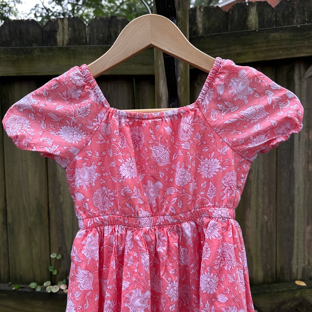 Crewcuts Girls Floral Print Dress Bubble Hem Short Sleeve Coral Pink Cotton Sz 6 - Picture 8 of 8